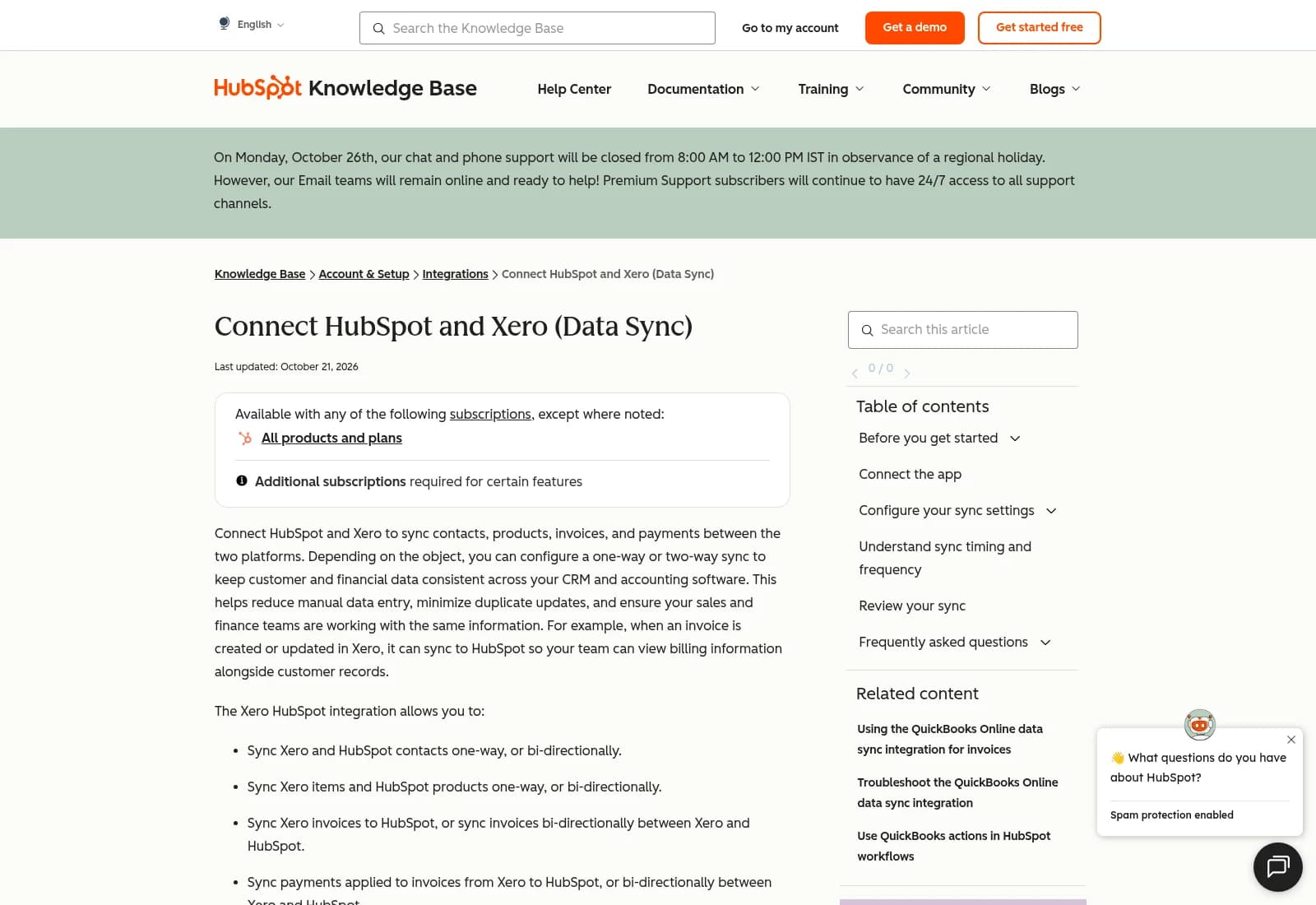Connect HubSpot and Xero (Data Sync)