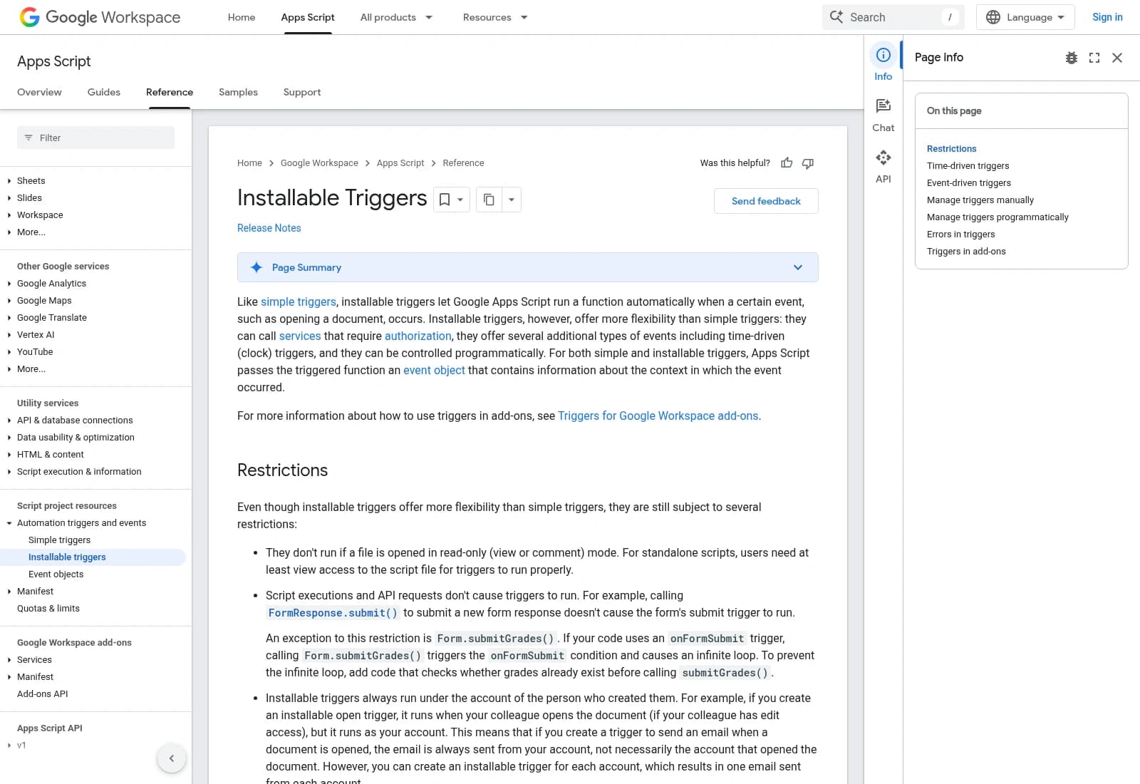 Installable Triggers  |  Apps Script  |  Google for Developers