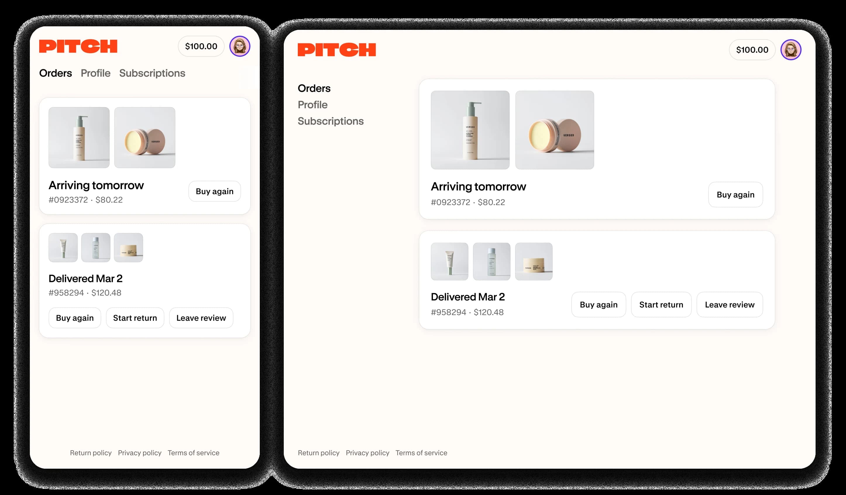 Shopify customer order pages on a phone and computer