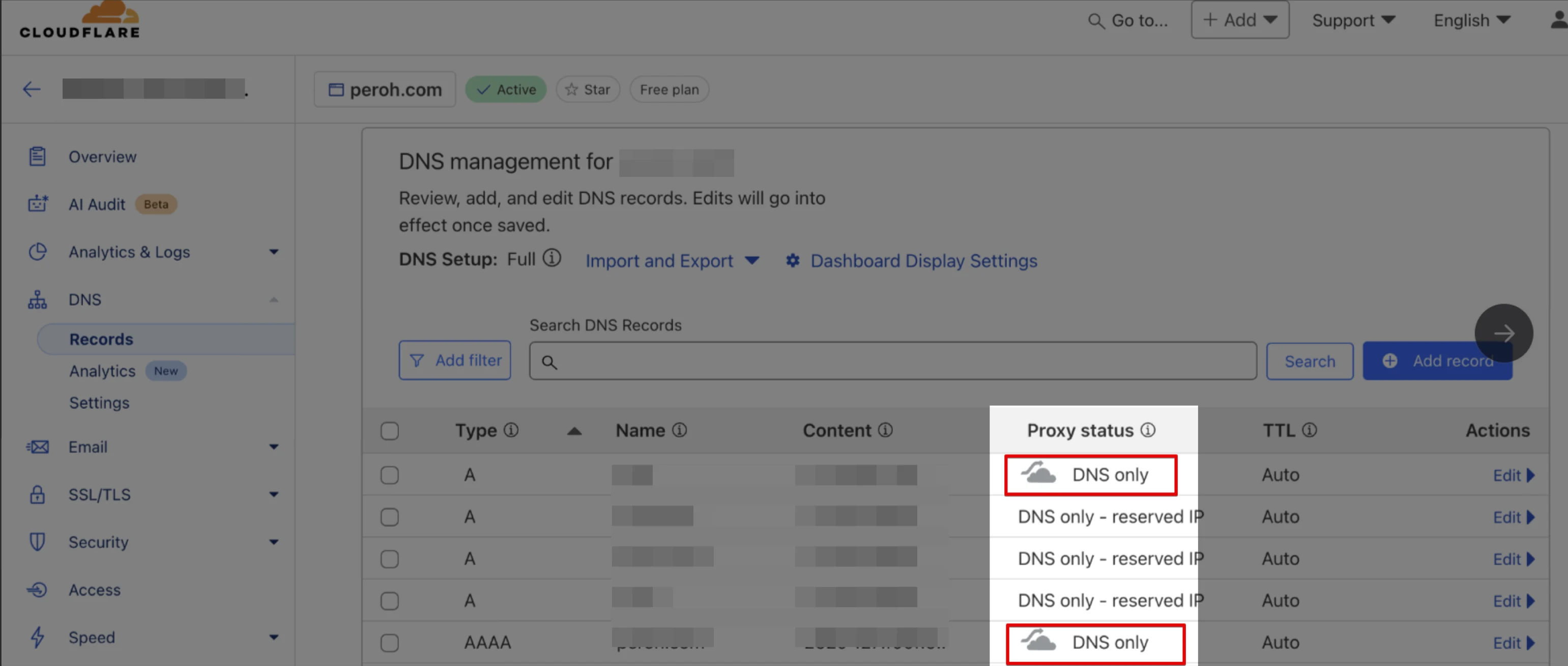 Cloudflare domain proxy setting in Shopify’s domain troubleshooting example